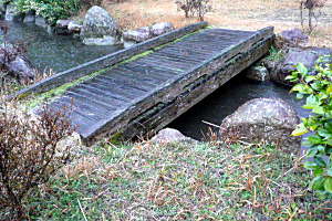 公園内の木造桁橋